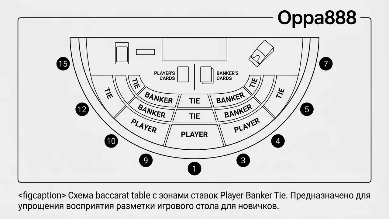 Схема baccarat table с зонами ставок Player Banker Tie