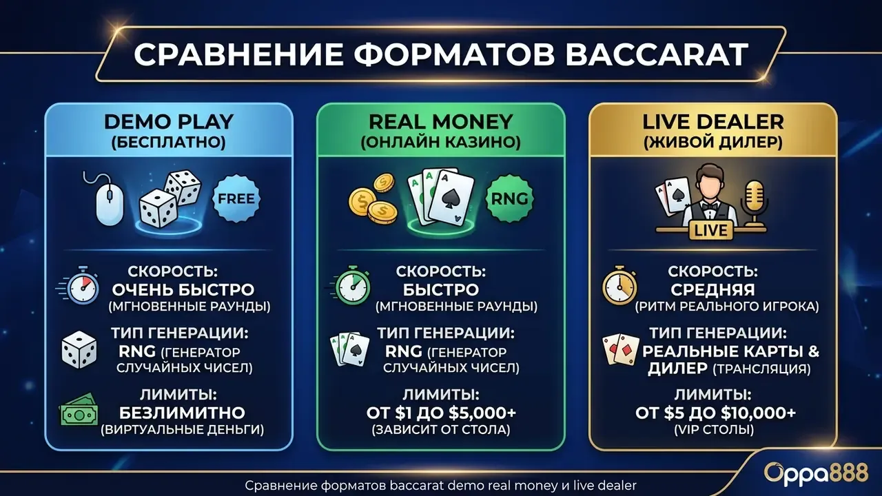 Сравнение форматов baccarat demo real money и live dealer