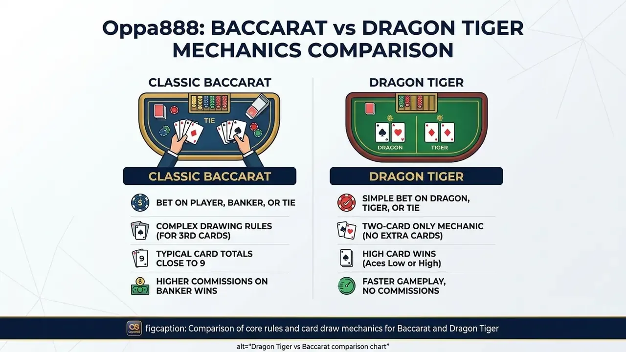 Dragon Tiger vs Baccarat comparison chart